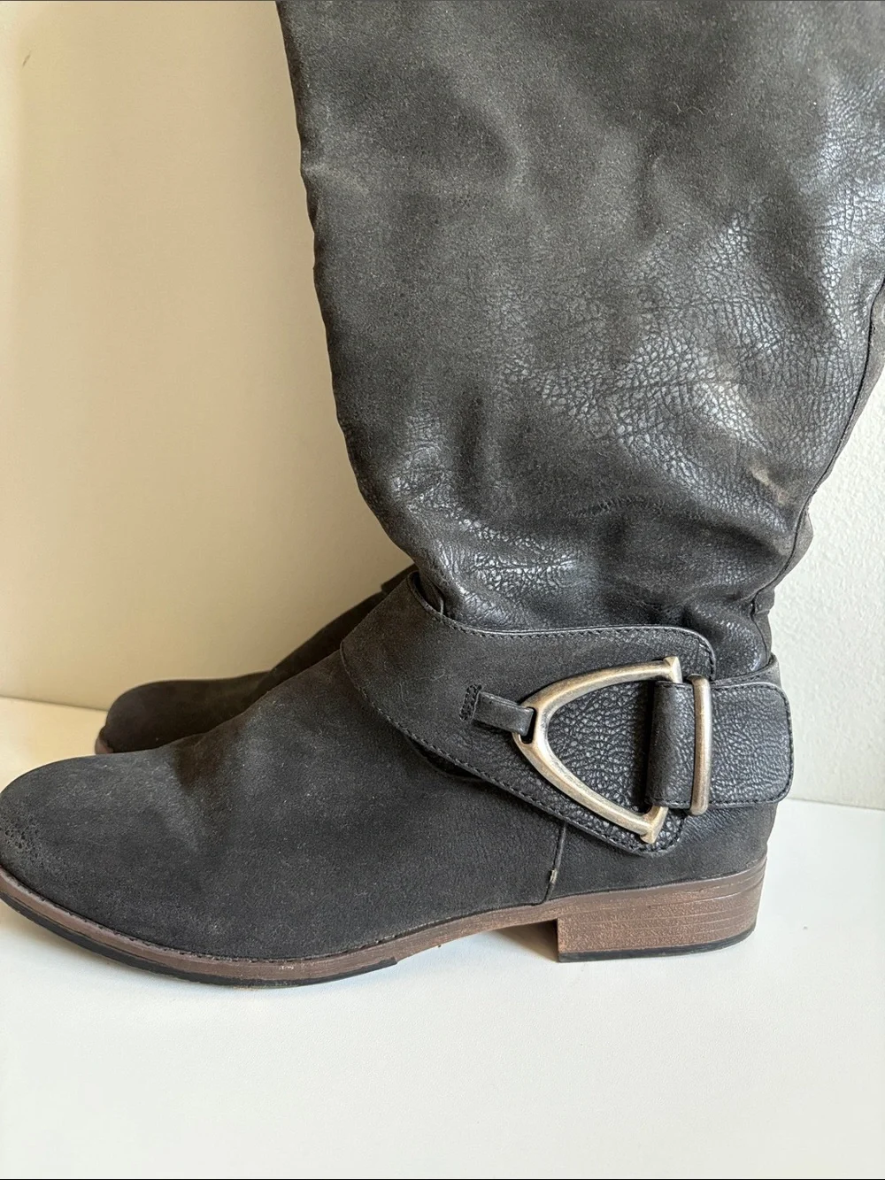 Maurices Laura Wide Calf Black Buckle Riding Boots Size 9.5 Moto